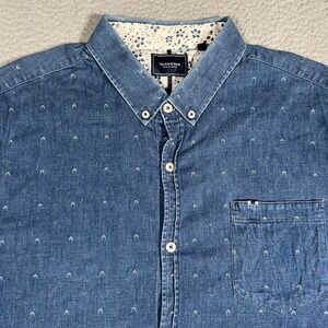 7 Diamonds Shirt Mens XXL Blue Denim Stretch Preppy Button Down Casual Preppy